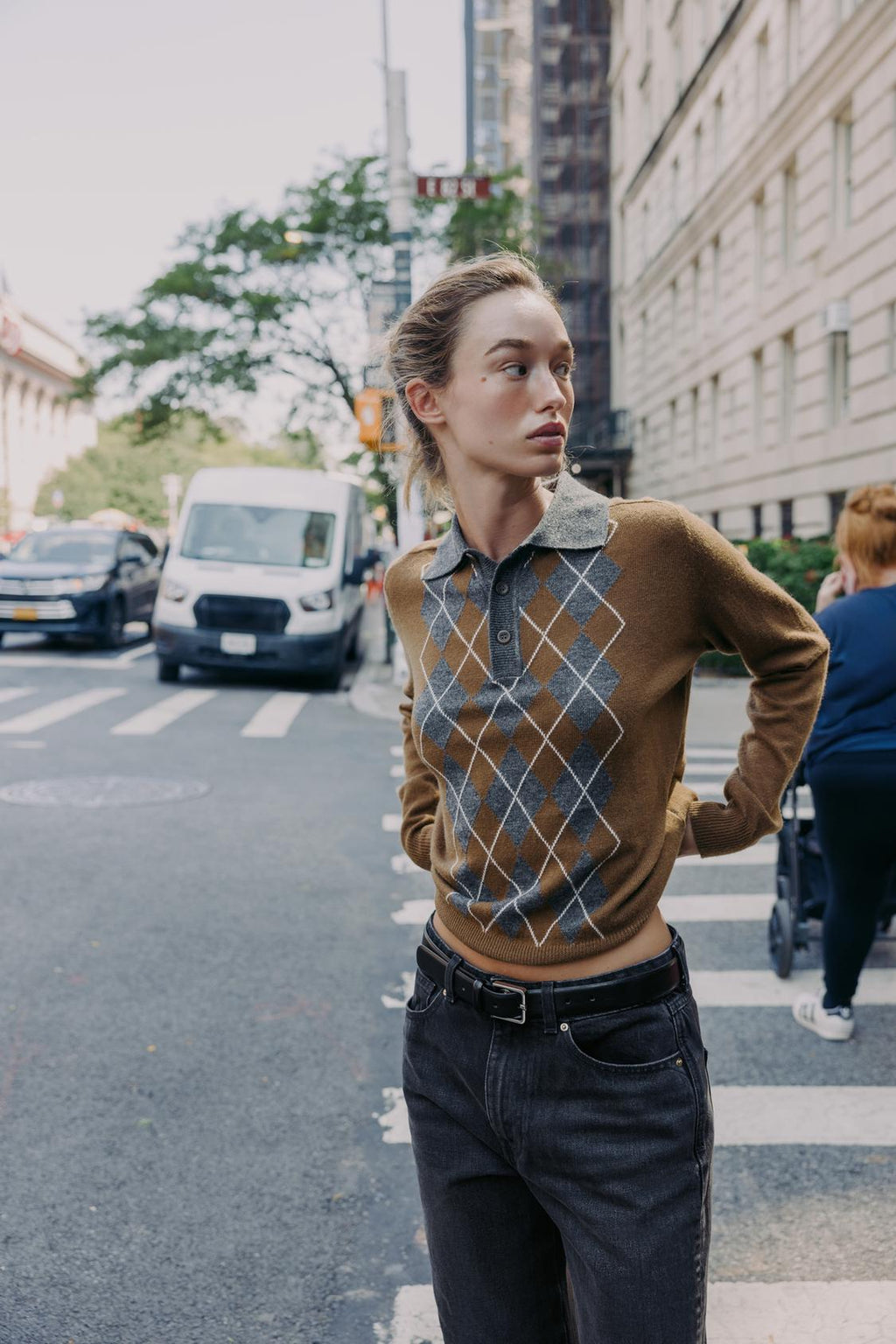 DIAMOND KNIT POLO SWEATER