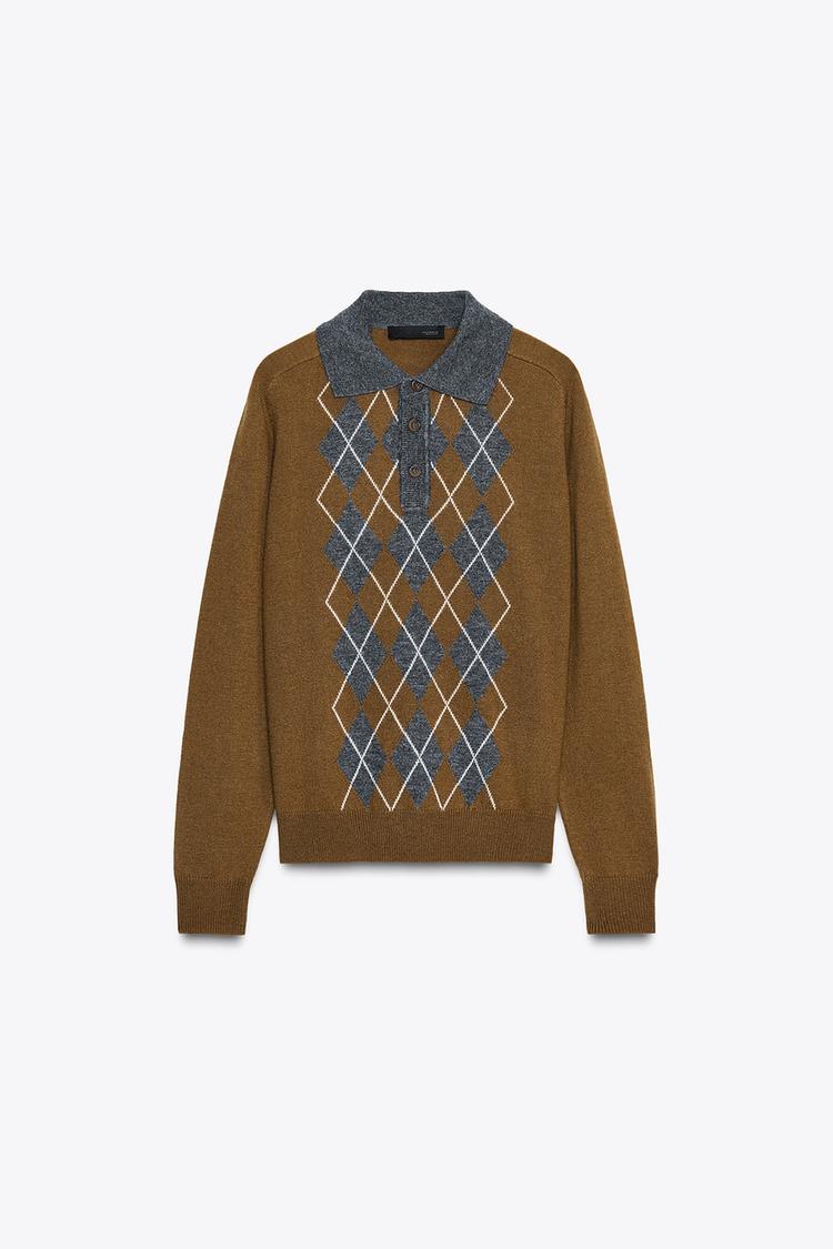 DIAMOND KNIT POLO SWEATER